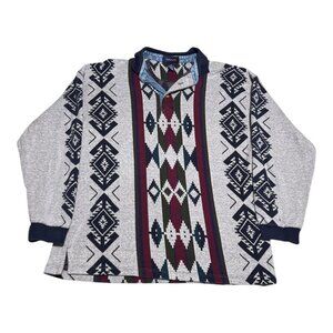 Vintage 90s Gant‎ Aztec Printed Collared 1/4 Button Sweatshirt Adult Large